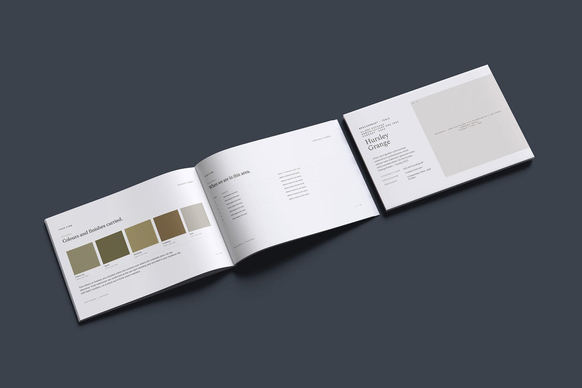 Tree Surgery Client Package, Oat colourway, cover and inside spread mockup
