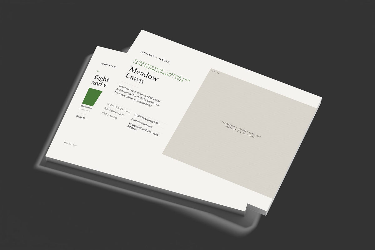Turfing and Lawns Client Package, Standard colourway, stacked books mockup