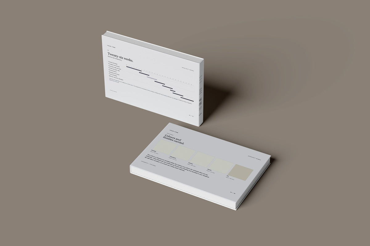 Two Storey Extension Client Package, Slate colourway, floating books mockup