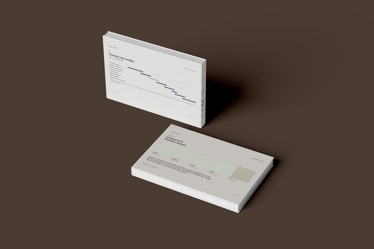 Two Storey Extension Client Package, Standard colourway, floating books mockup