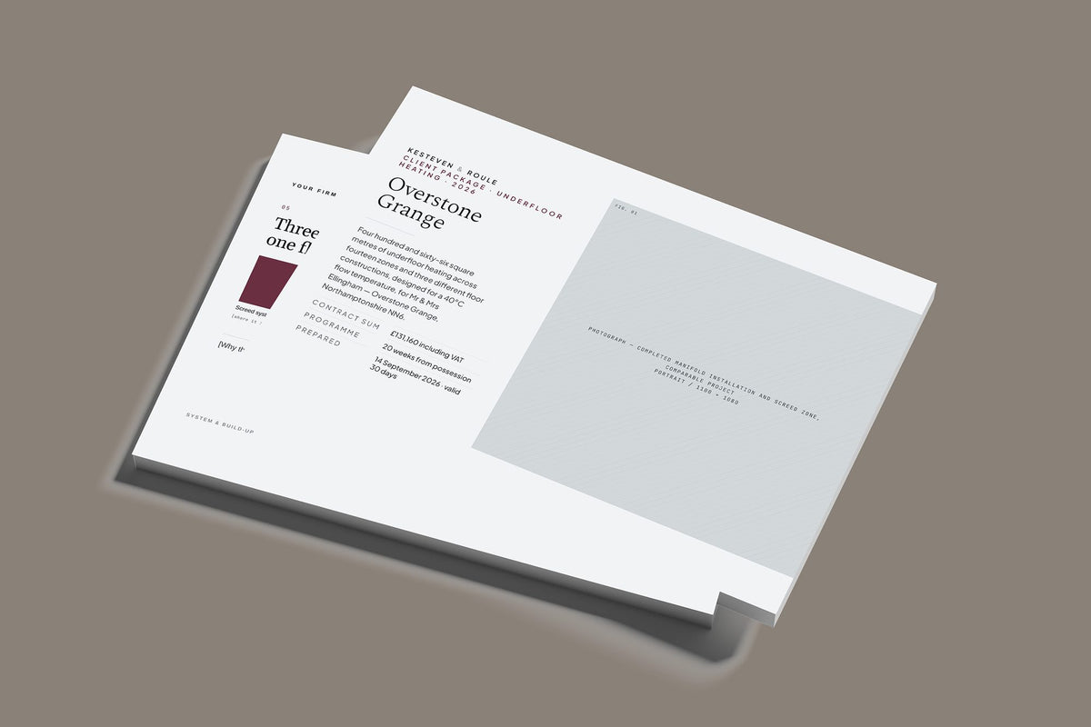 Underfloor Heating Client Package, Slate colourway, stacked books mockup