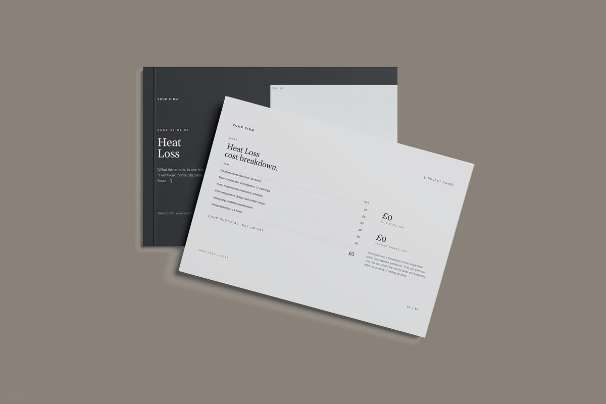 Underfloor Heating Client Package, Slate colourway, front and back cover mockup