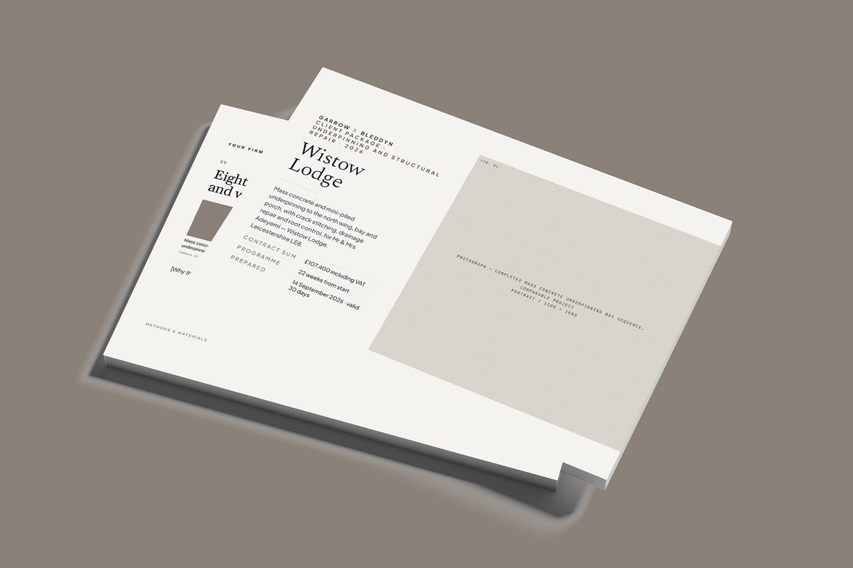 Underpinning Client Package, Standard colourway, stacked books mockup