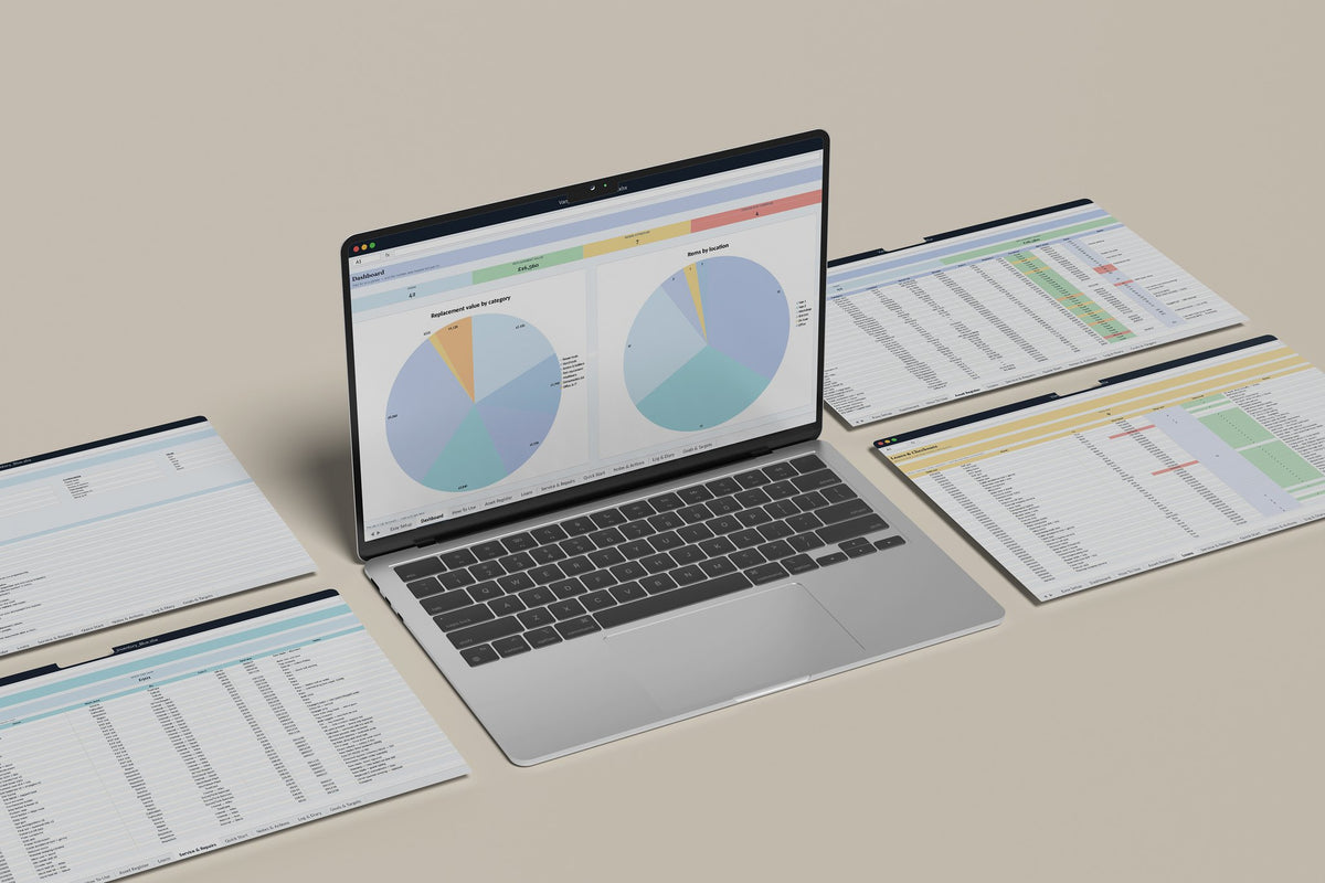 Van and Tool Inventory Excel template, Dashboard tab on a laptop screen