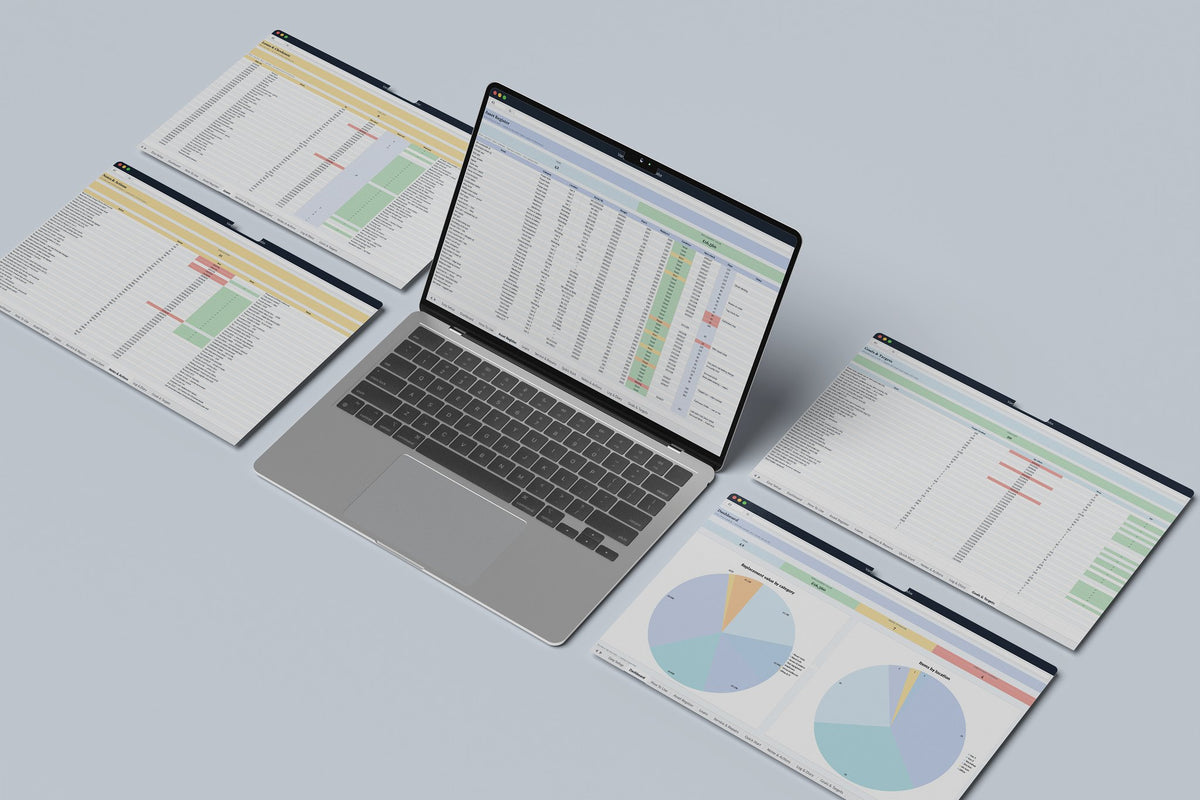 Van and Tool Inventory Excel template, Asset Register tab on a laptop screen