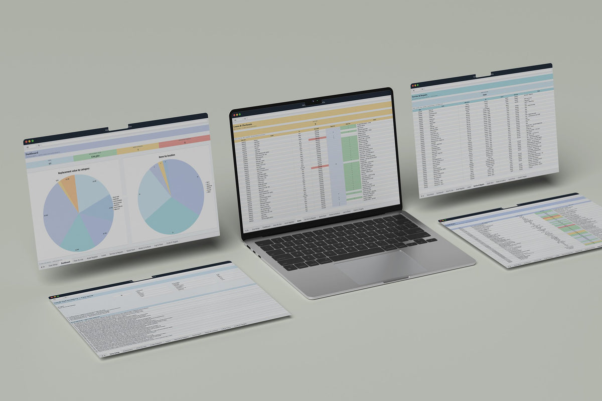 Van and Tool Inventory Excel template, Loans tab on a laptop screen