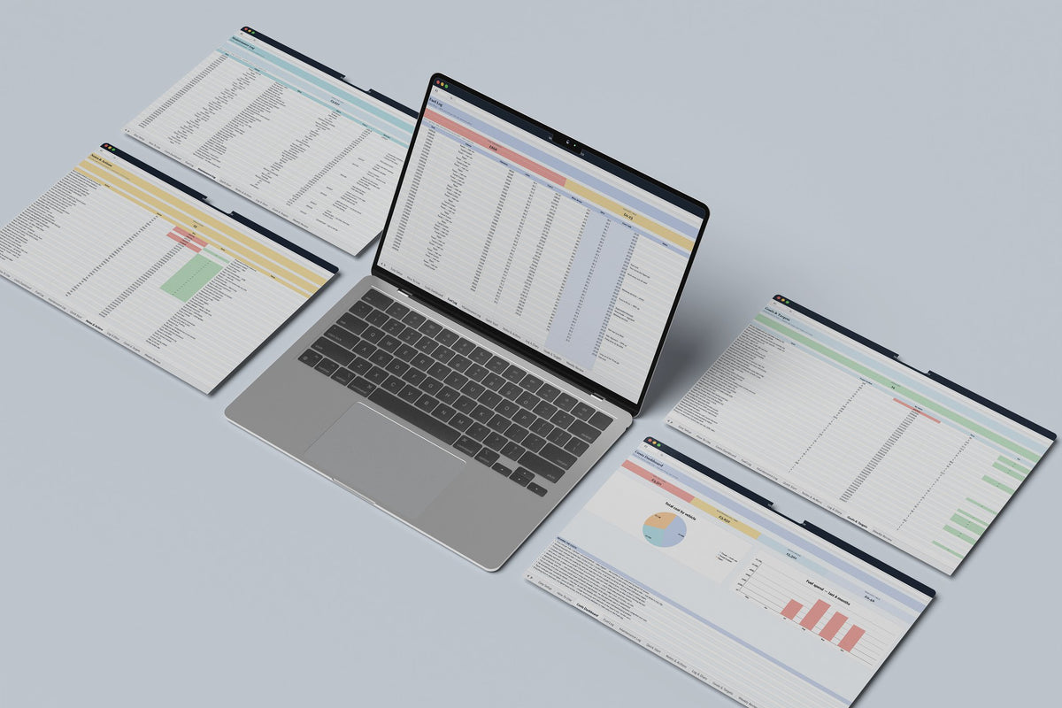 Vehicle and Fuel Log Excel template, Fuel Log tab on a laptop screen