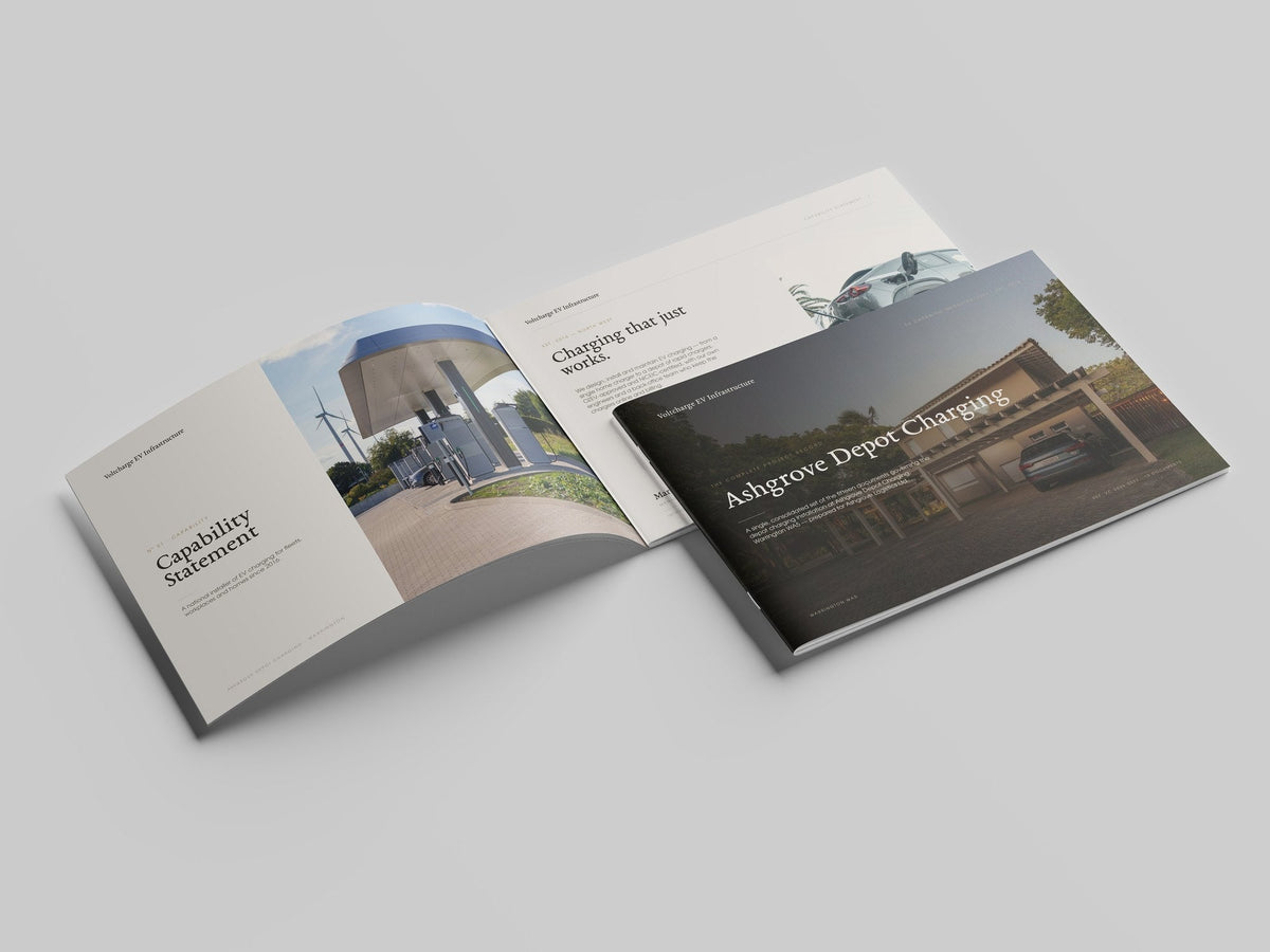 EV Charger Installer Project Pack in PowerPoint, printed and open at the first pages