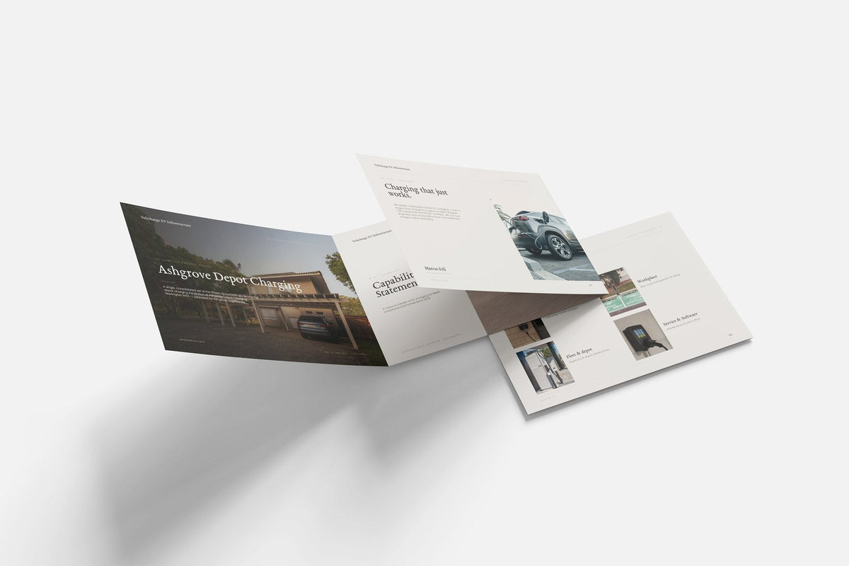 EV Charger Installer Project Pack in PowerPoint, printed documents stacked