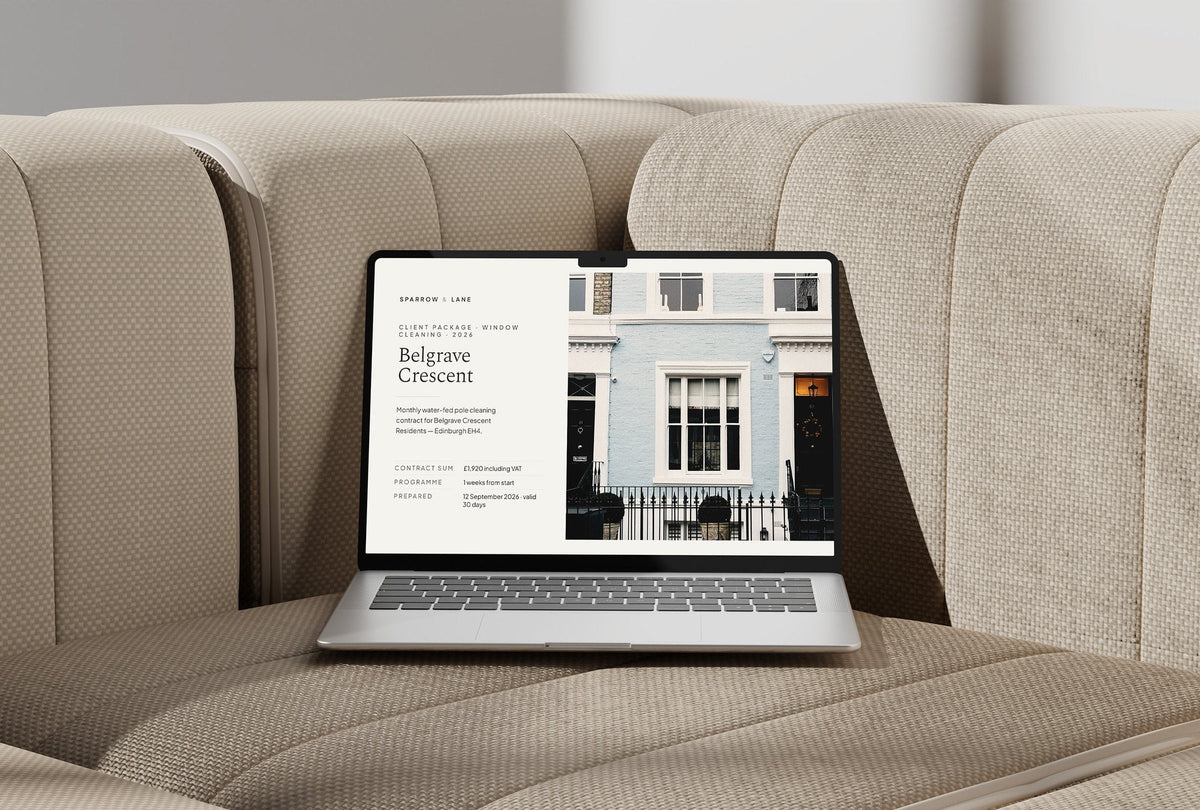 Window Cleaning Client Package, Oat colourway, laptop screen mockup