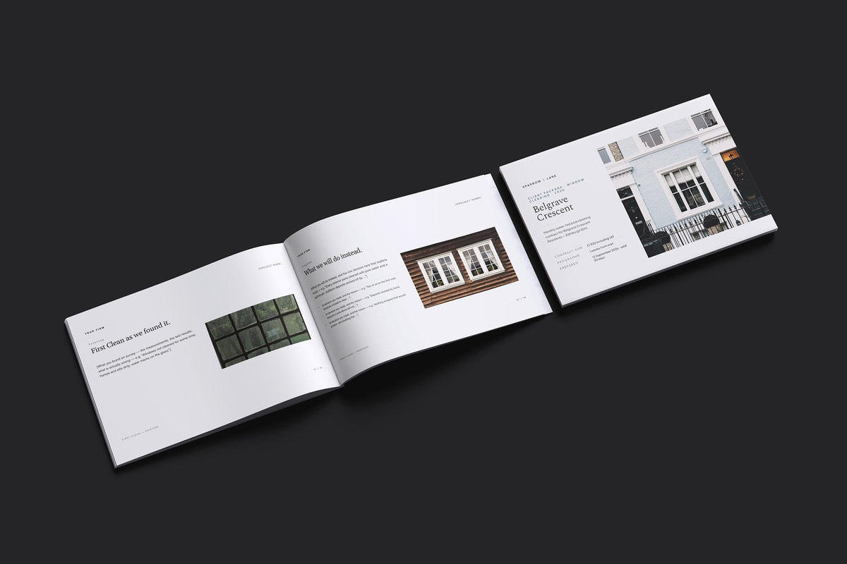Window Cleaning Client Package, Standard colourway, cover and inside spread mockup