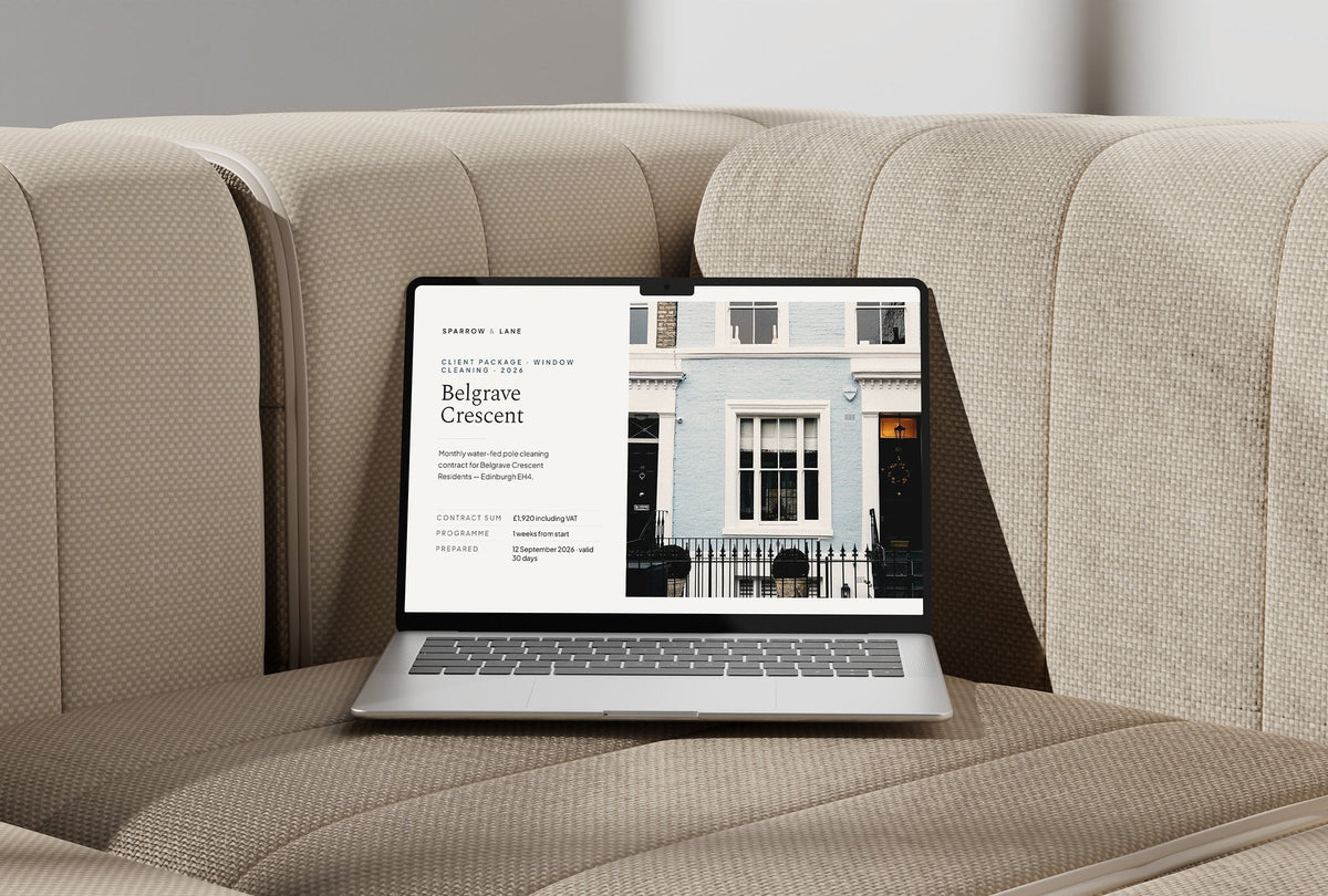 Window Cleaning Client Package, Standard colourway, laptop screen mockup