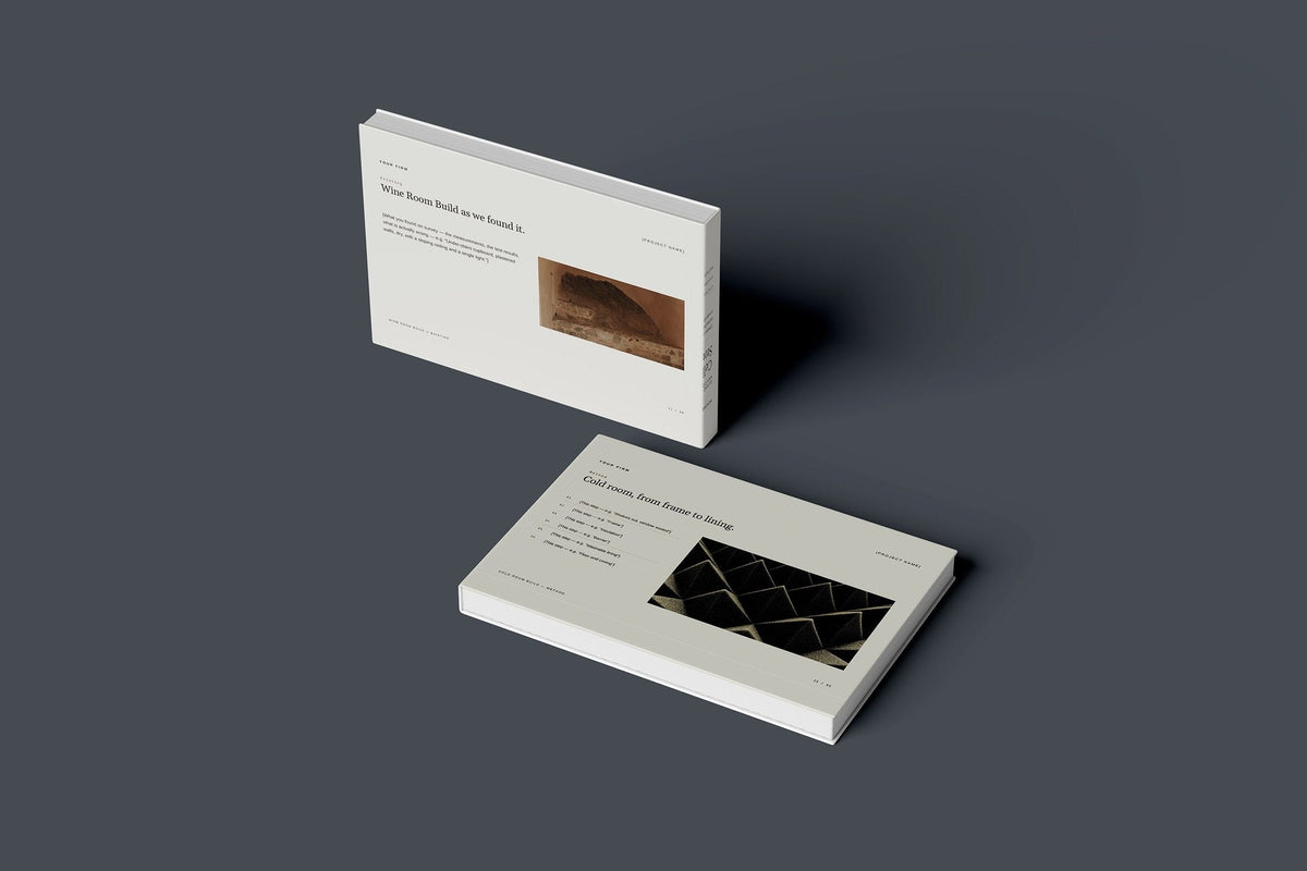 Wine Cellar and Cold Room Client Package, Oat colourway, floating books mockup