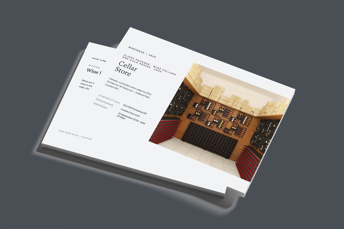 Wine Cellar and Cold Room Client Package, Slate colourway, stacked books mockup