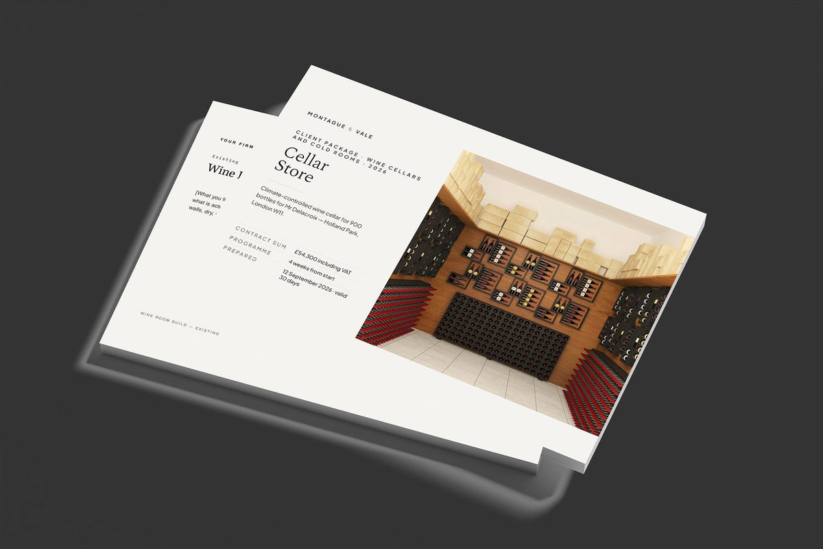 Wine Cellar and Cold Room Client Package, Standard colourway, stacked books mockup