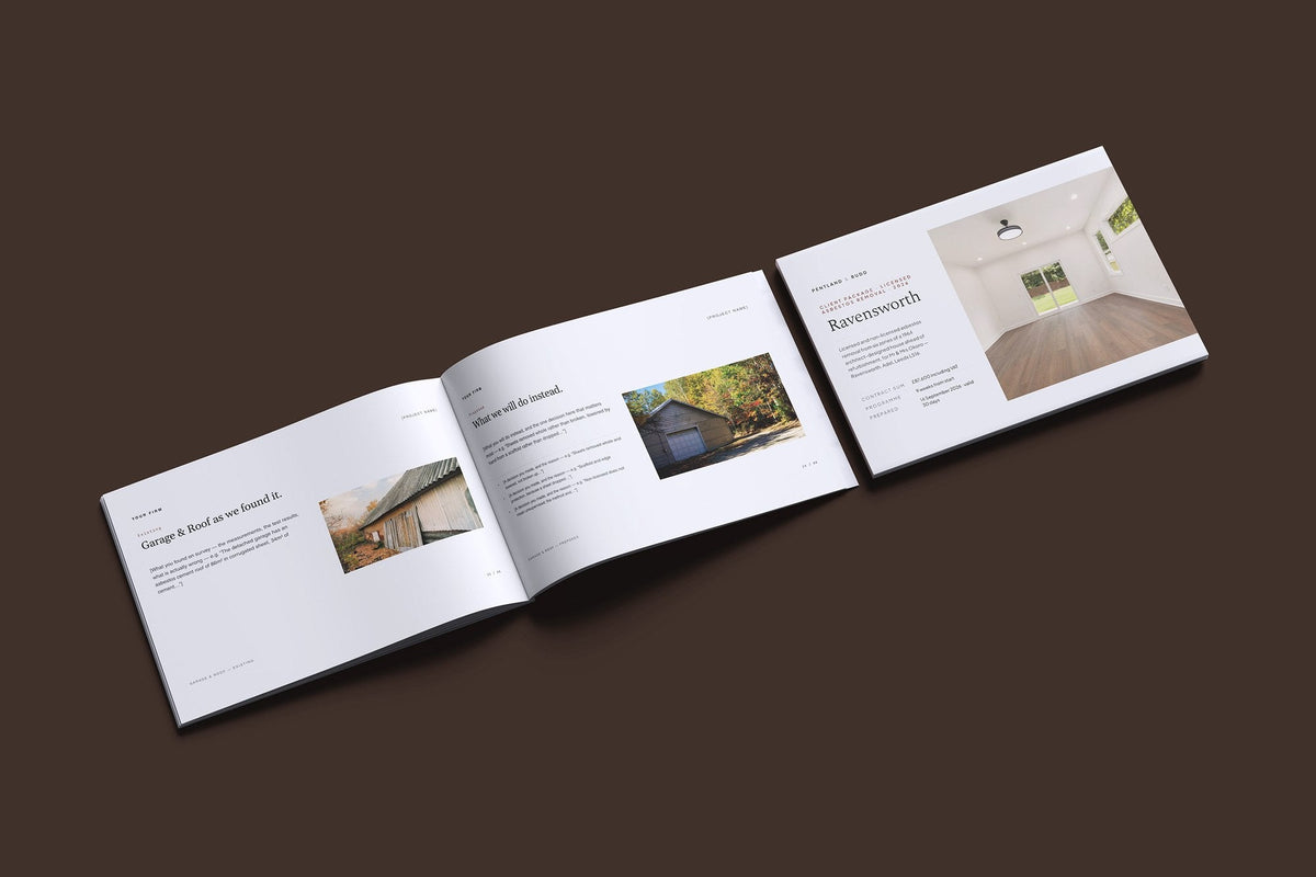 Asbestos Removal Client Package, Slate colourway, cover and inside spread mockup