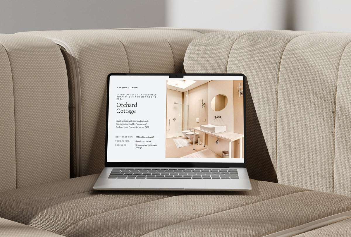 Accessible Adaptations Client Package, Slate colourway, laptop screen mockup