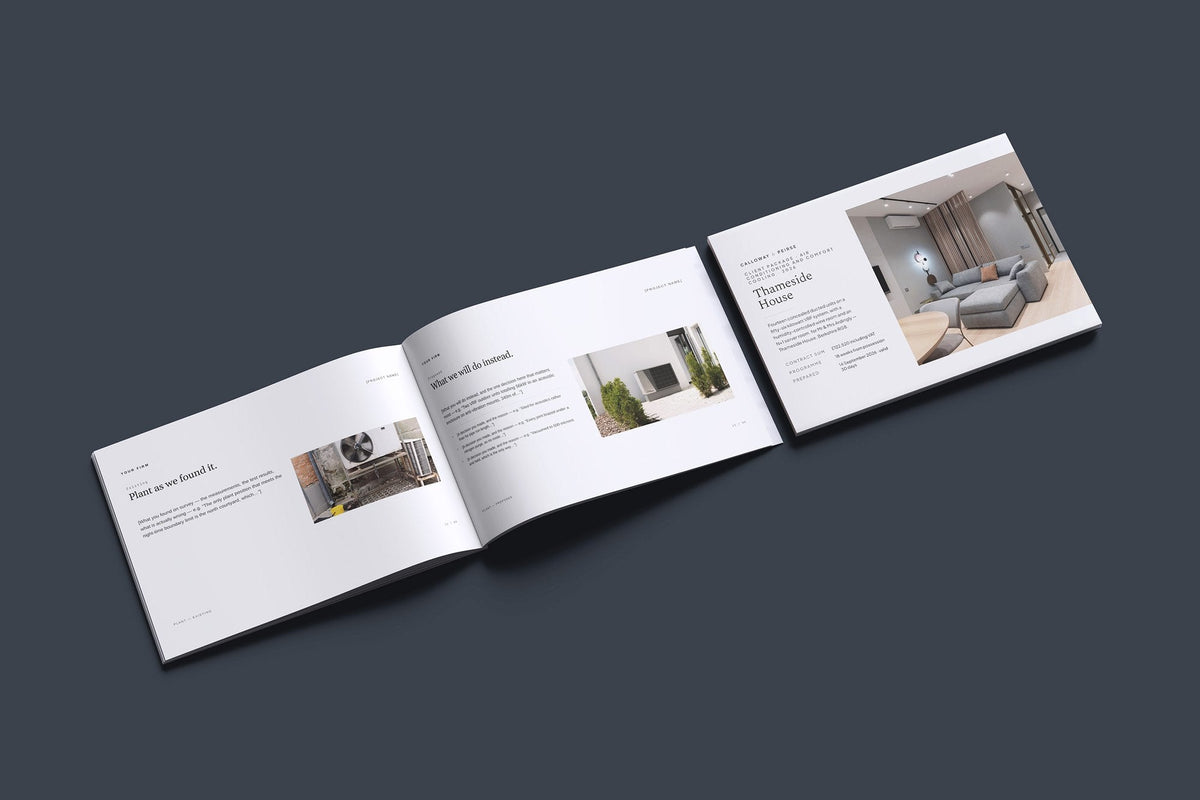 Air Conditioning Client Package, Ivory colourway, cover and inside spread mockup