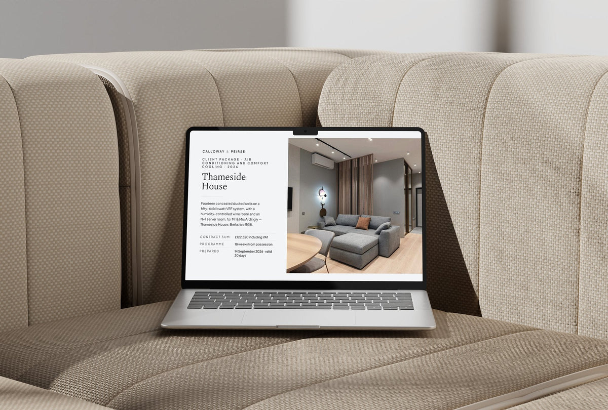 Air Conditioning Client Package, Slate colourway, laptop screen mockup