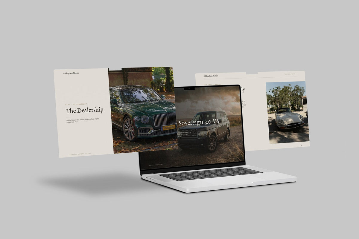 Prestige Car Dealer Customer Pack in PowerPoint, shown on laptop screens