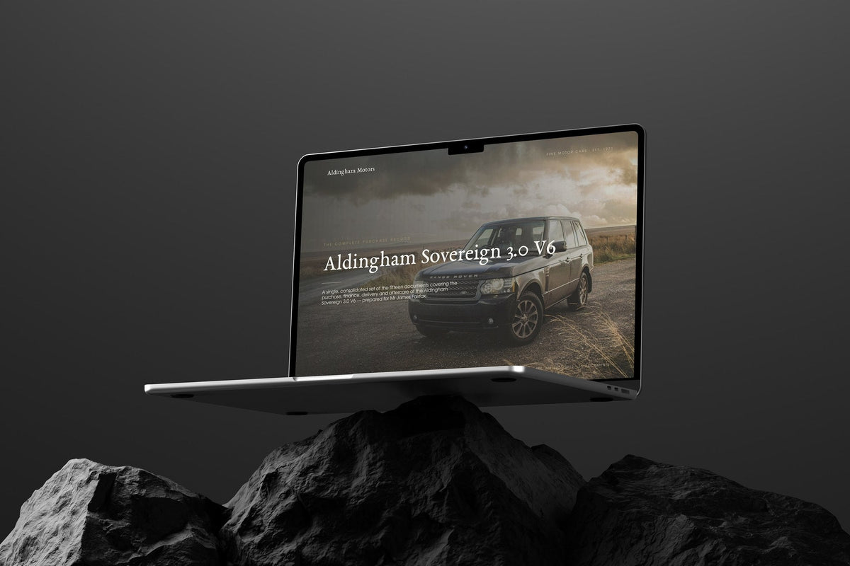 Prestige Car Dealer Customer Pack in PowerPoint, shown on a laptop