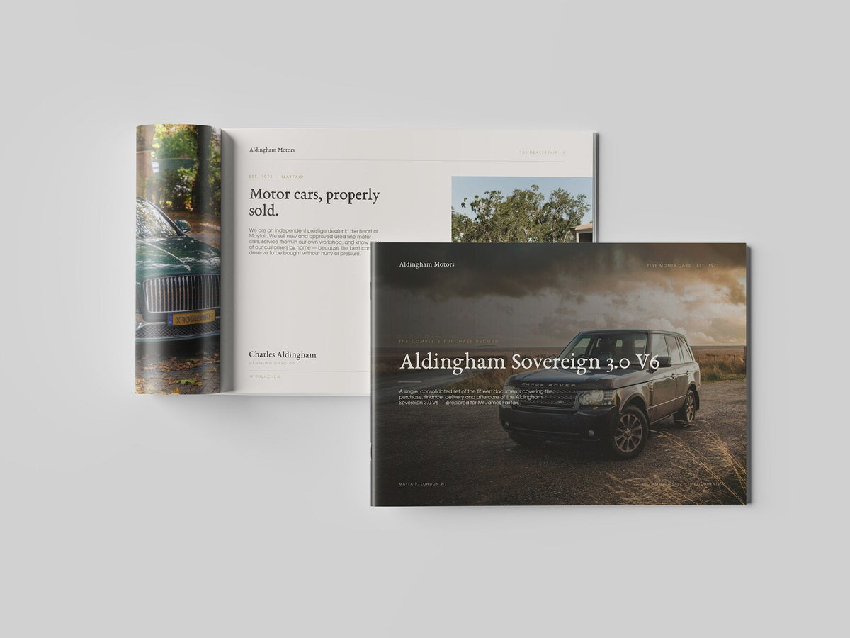 Prestige Car Dealer Customer Pack in PowerPoint, printed and open at an inside page
