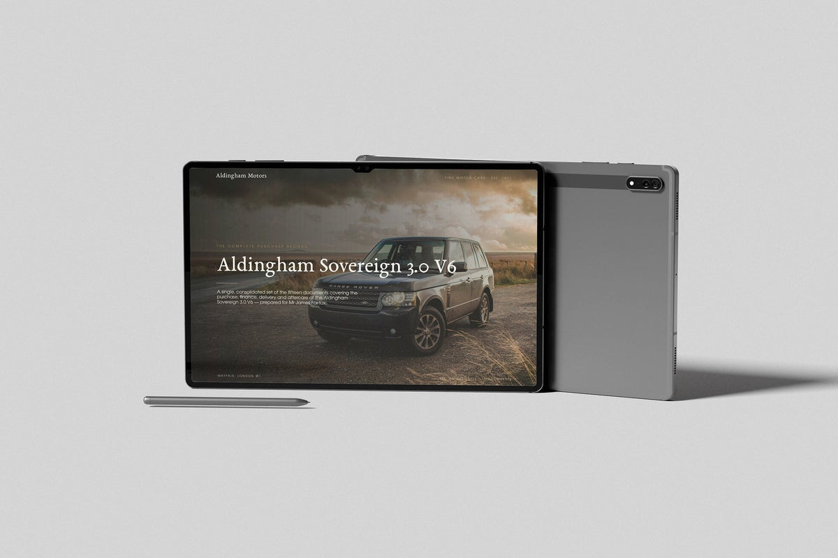 Prestige Car Dealer Customer Pack in PowerPoint, shown on a tablet