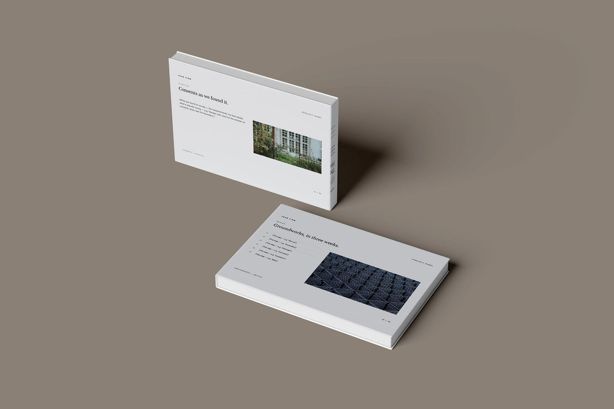 Annexe and Granny Flat Client Package, Slate colourway, floating books mockup
