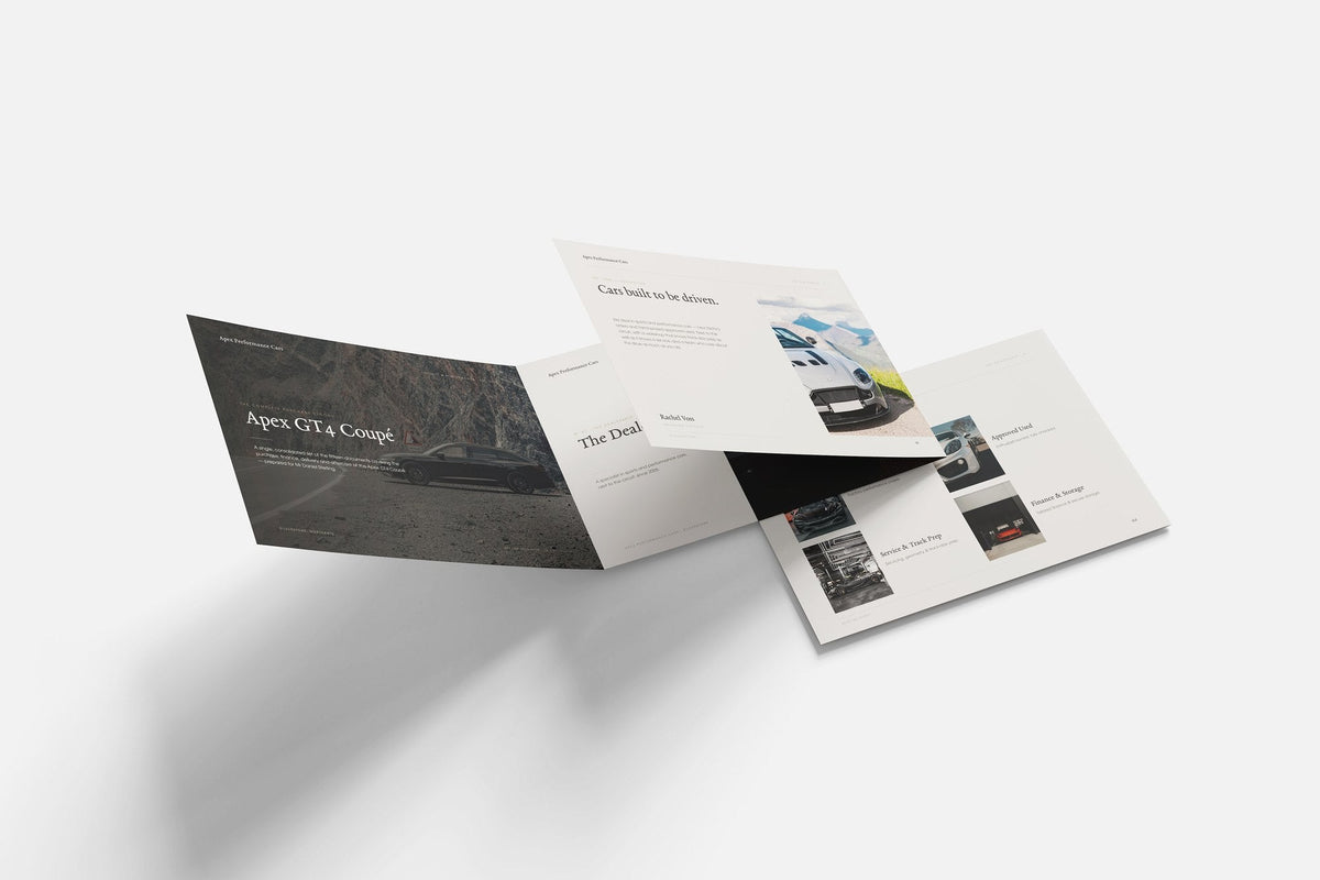 Performance Car Dealer Customer Pack in PowerPoint, printed documents stacked