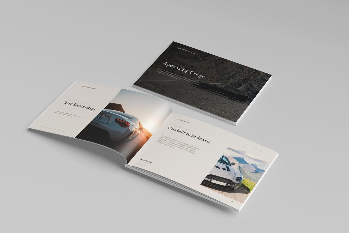 Performance Car Dealer Customer Pack in PowerPoint, printed cover shown at an angle