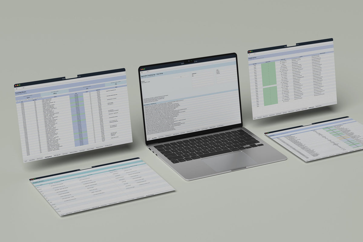 Apprentice Training Log Excel template, Easy Setup tab on a laptop screen