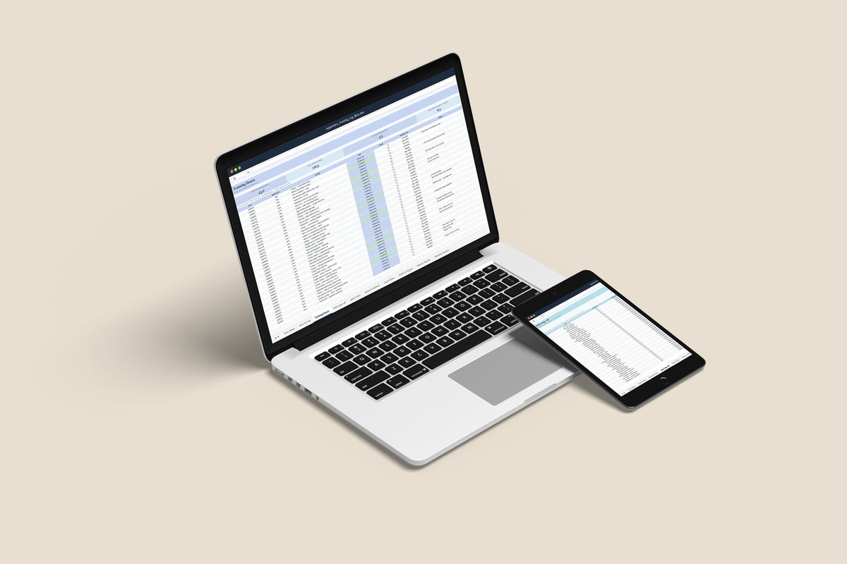 Apprentice Training Log Excel template on a MacBook and iPad