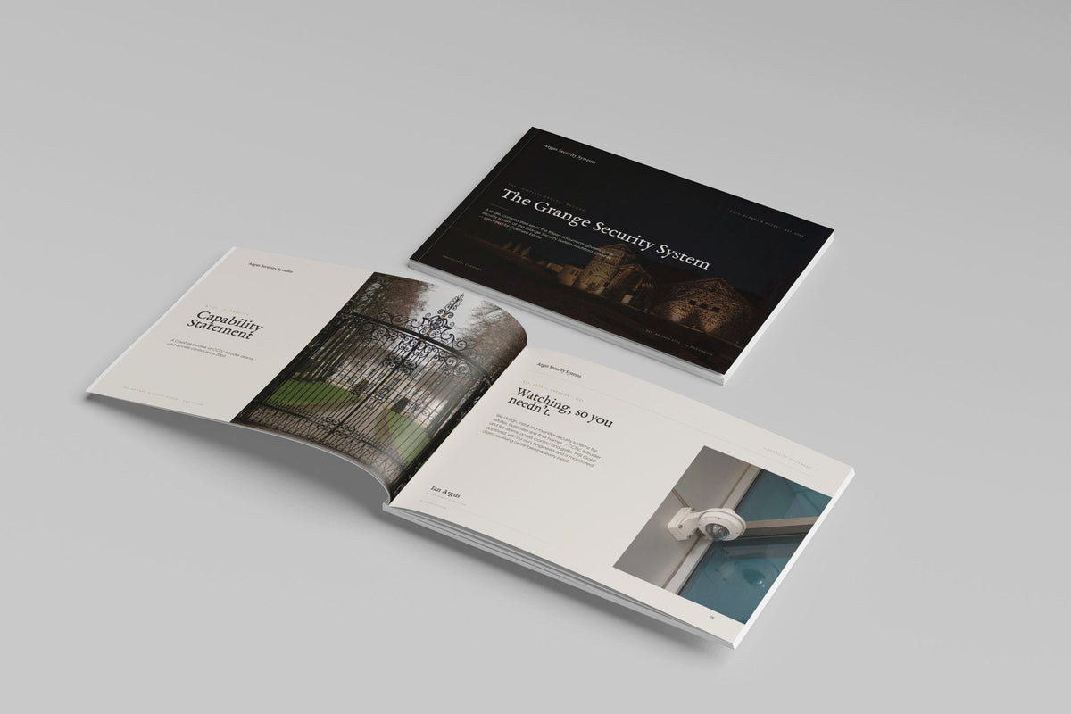 Security & CCTV Installer Project Pack in PowerPoint, printed cover shown at an angle
