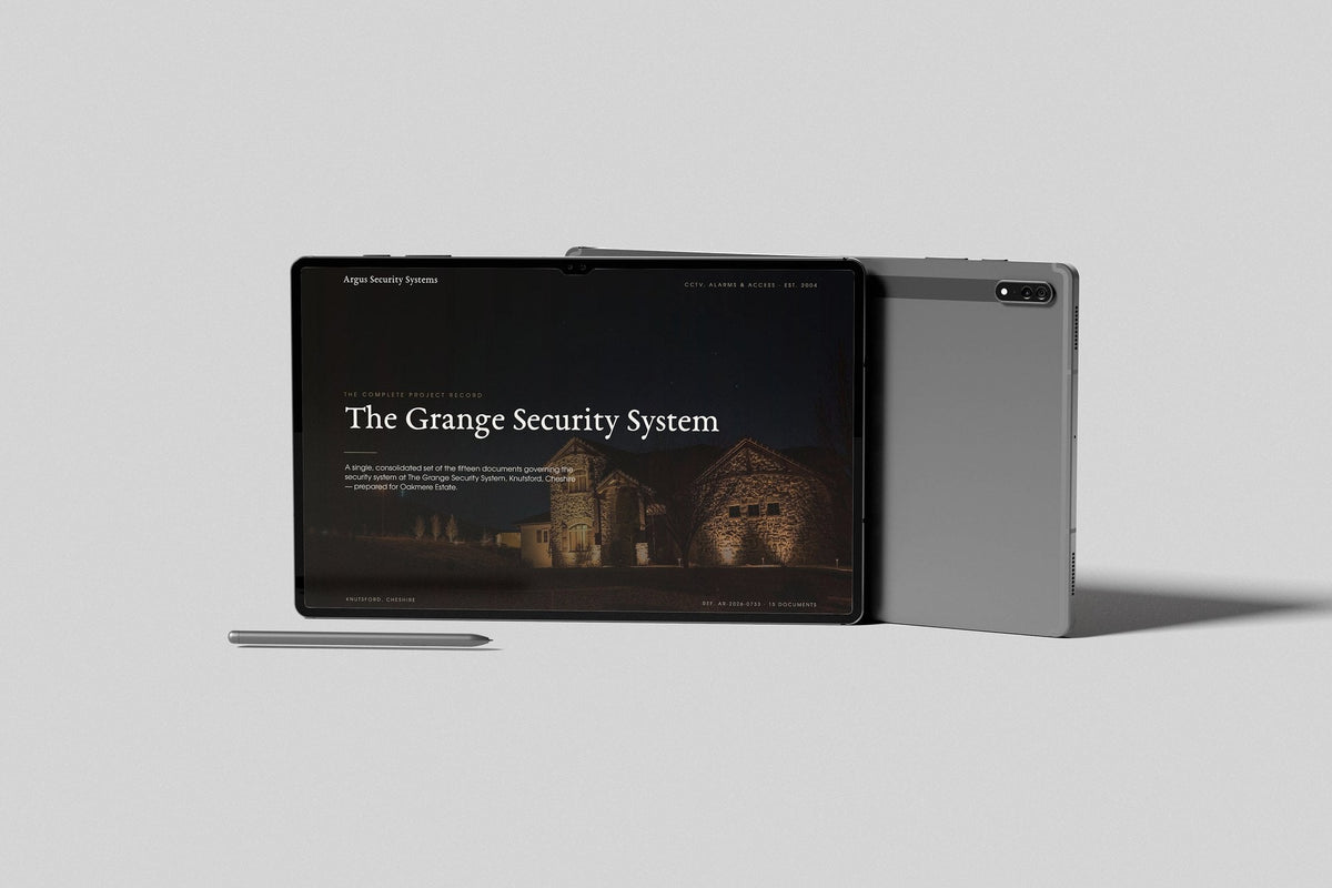 Security & CCTV Installer Project Pack in PowerPoint, shown on a tablet