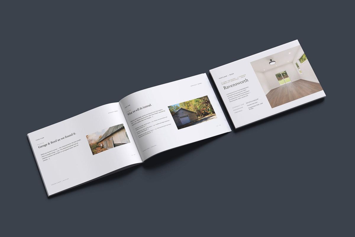 Asbestos Removal Client Package, Oat colourway, cover and inside spread mockup