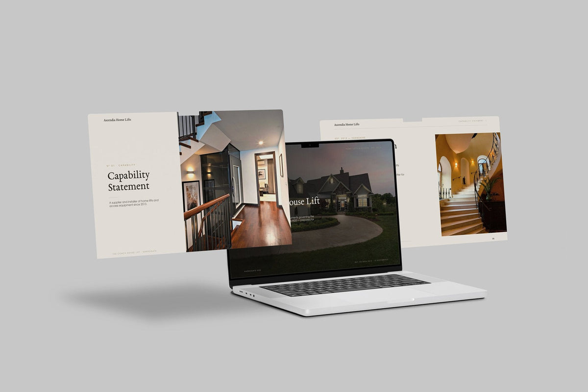 Home Lift Installer Project Pack in PowerPoint, shown on laptop screens