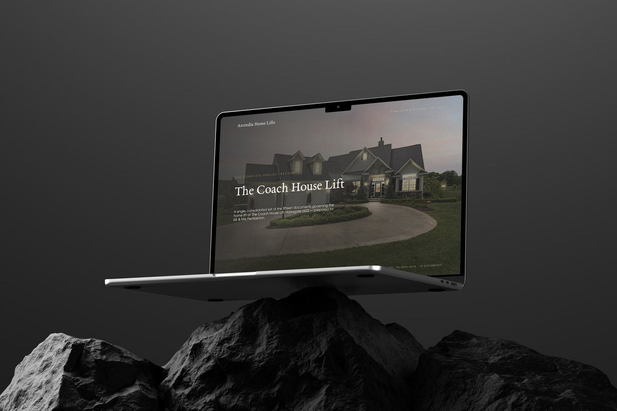 Home Lift Installer Project Pack in PowerPoint, shown on a laptop