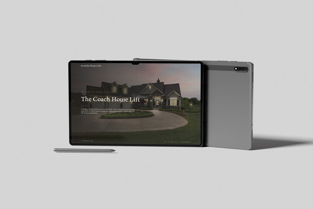 Home Lift Installer Project Pack in PowerPoint, shown on a tablet