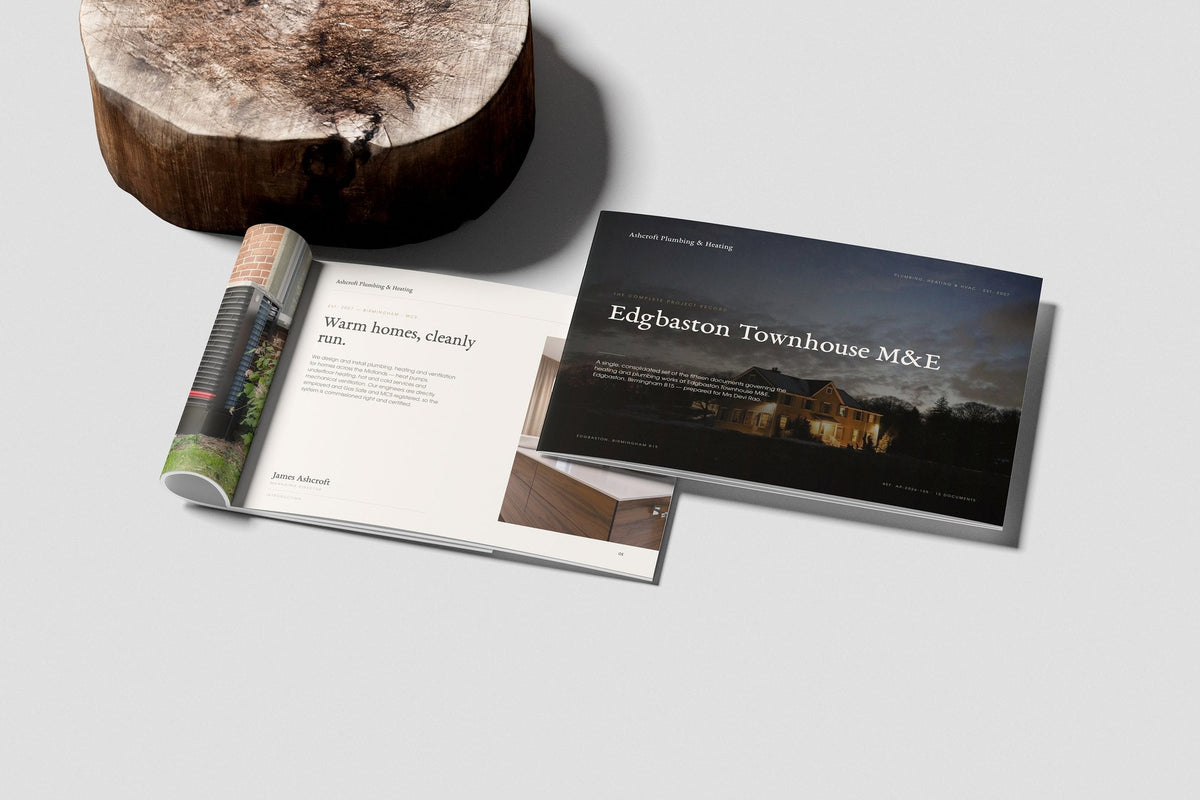 Plumbing & Heating Engineer Project Pack in PowerPoint, printed and rolled