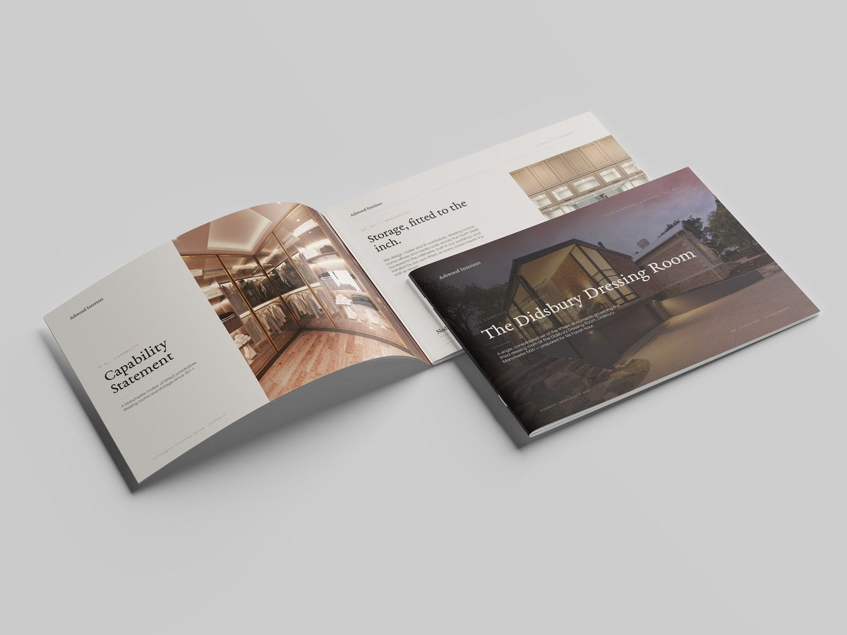 Fitted Wardrobe Installer Project Pack in PowerPoint, printed and open at the first pages