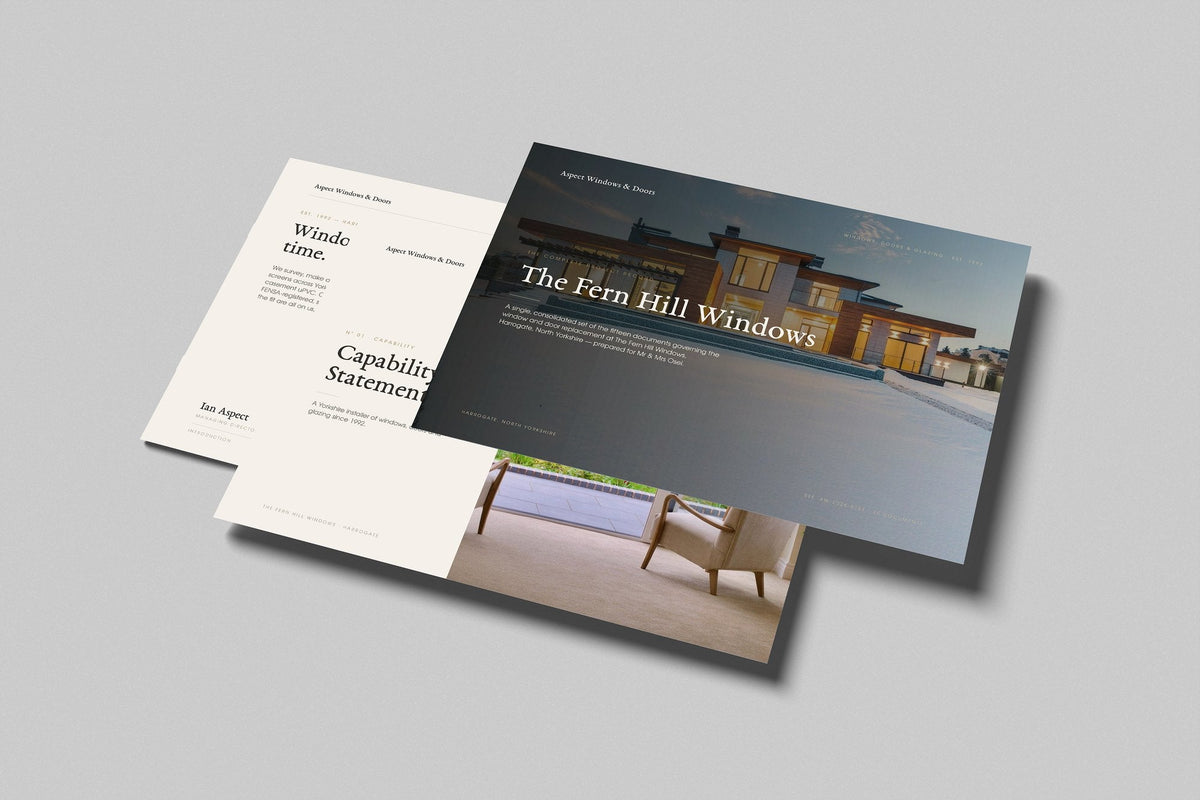 Window & Door Installer Project Pack in PowerPoint, printed pages floating