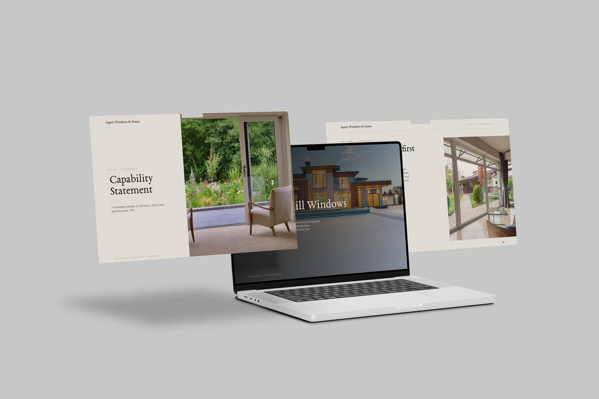 Window & Door Installer Project Pack in PowerPoint, shown on laptop screens