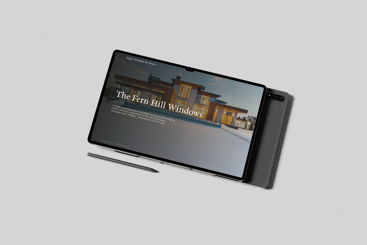 Window & Door Installer Project Pack in PowerPoint, shown on a tablet