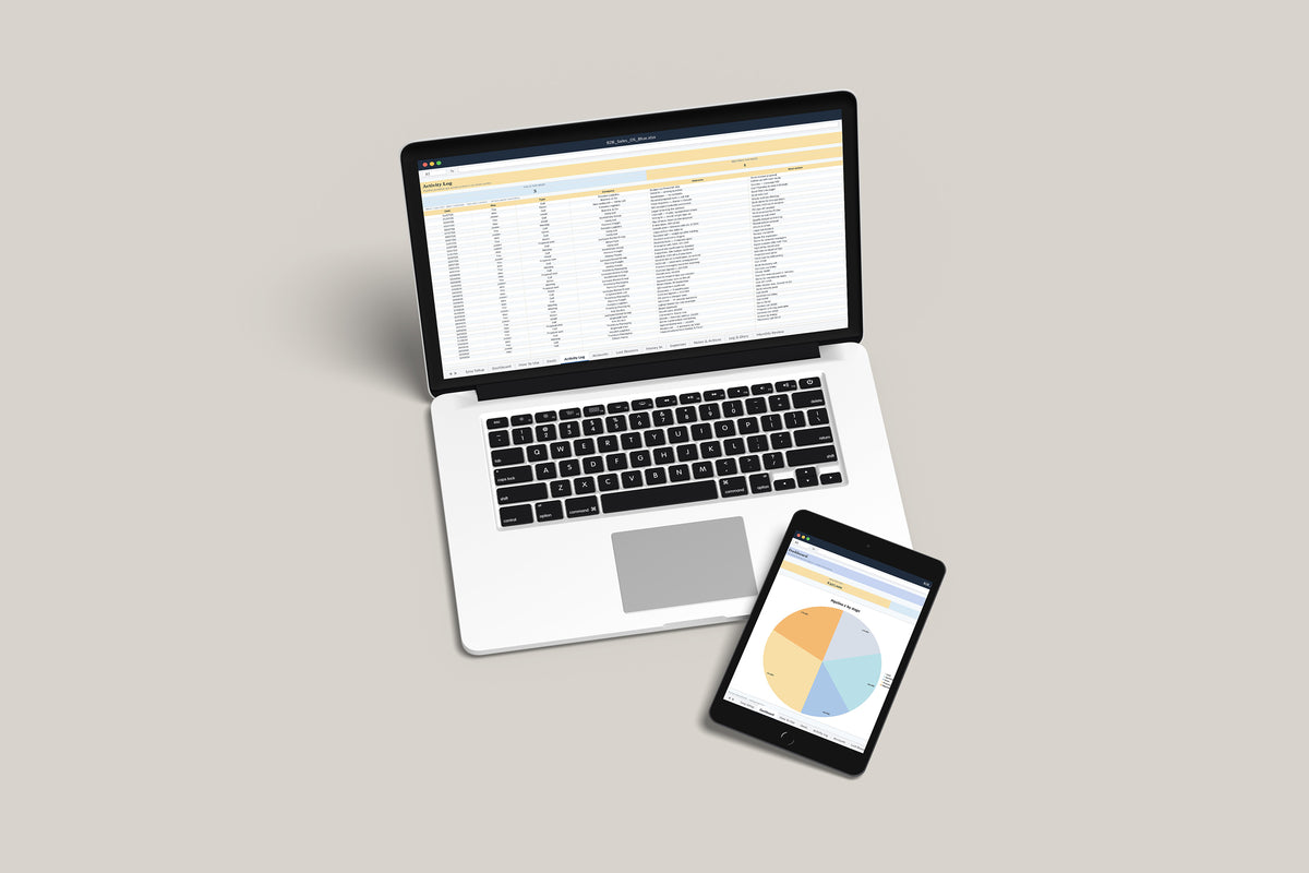 B2B Sales OS Excel template on a MacBook and iPad, second view