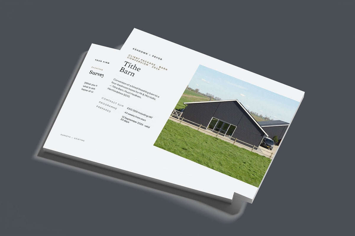 Barn Conversion Client Package, Slate colourway, stacked books mockup
