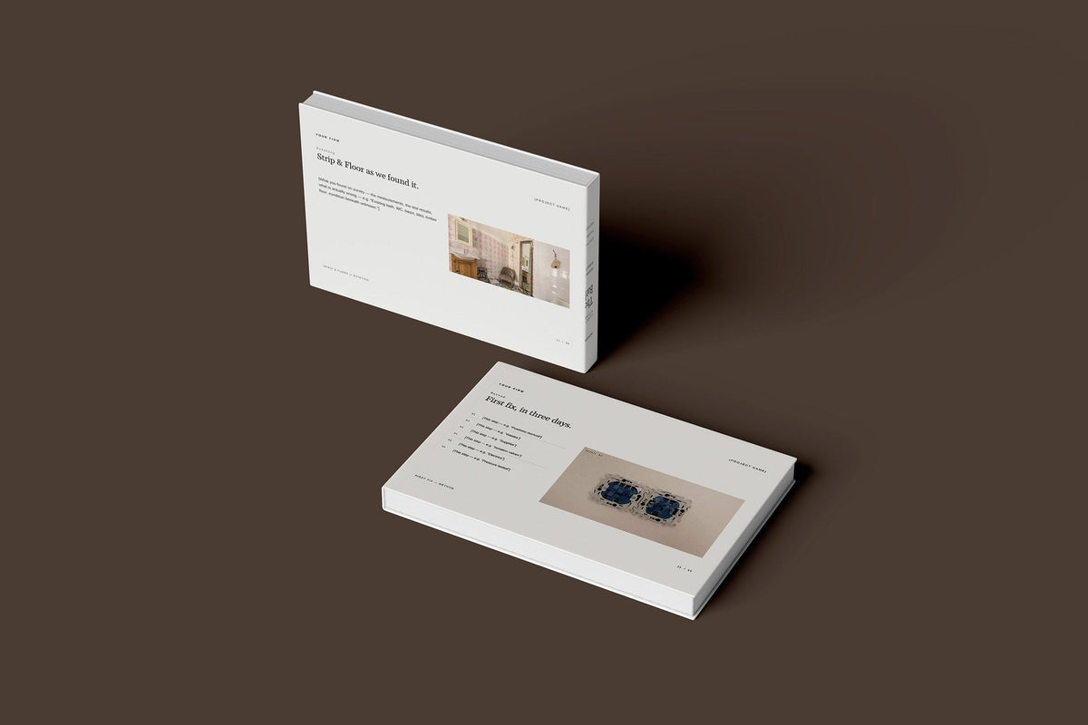 Bathroom Fitter Client Package, Ivory colourway, floating books mockup