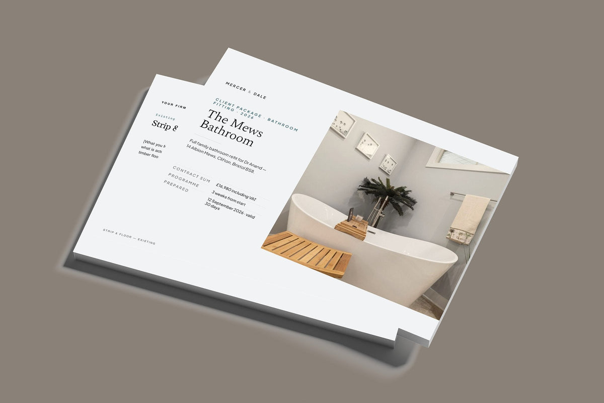 Bathroom Fitter Client Package, Slate colourway, stacked books mockup