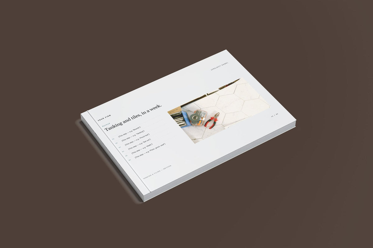Bathroom Fitter Client Package, Slate colourway, closed magazine mockup