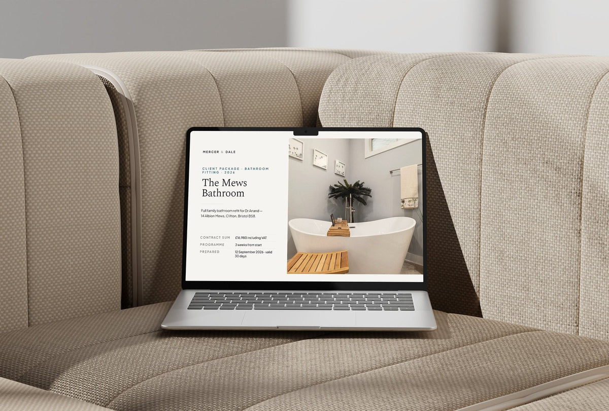 Bathroom Fitter Client Package, Standard colourway, laptop screen mockup