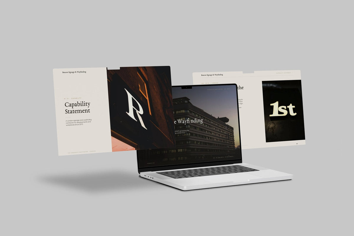 Sign Maker Project Pack in PowerPoint, shown on laptop screens